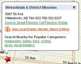 Mapquest Directions to the Wetaskiwin and District Heritage Museum